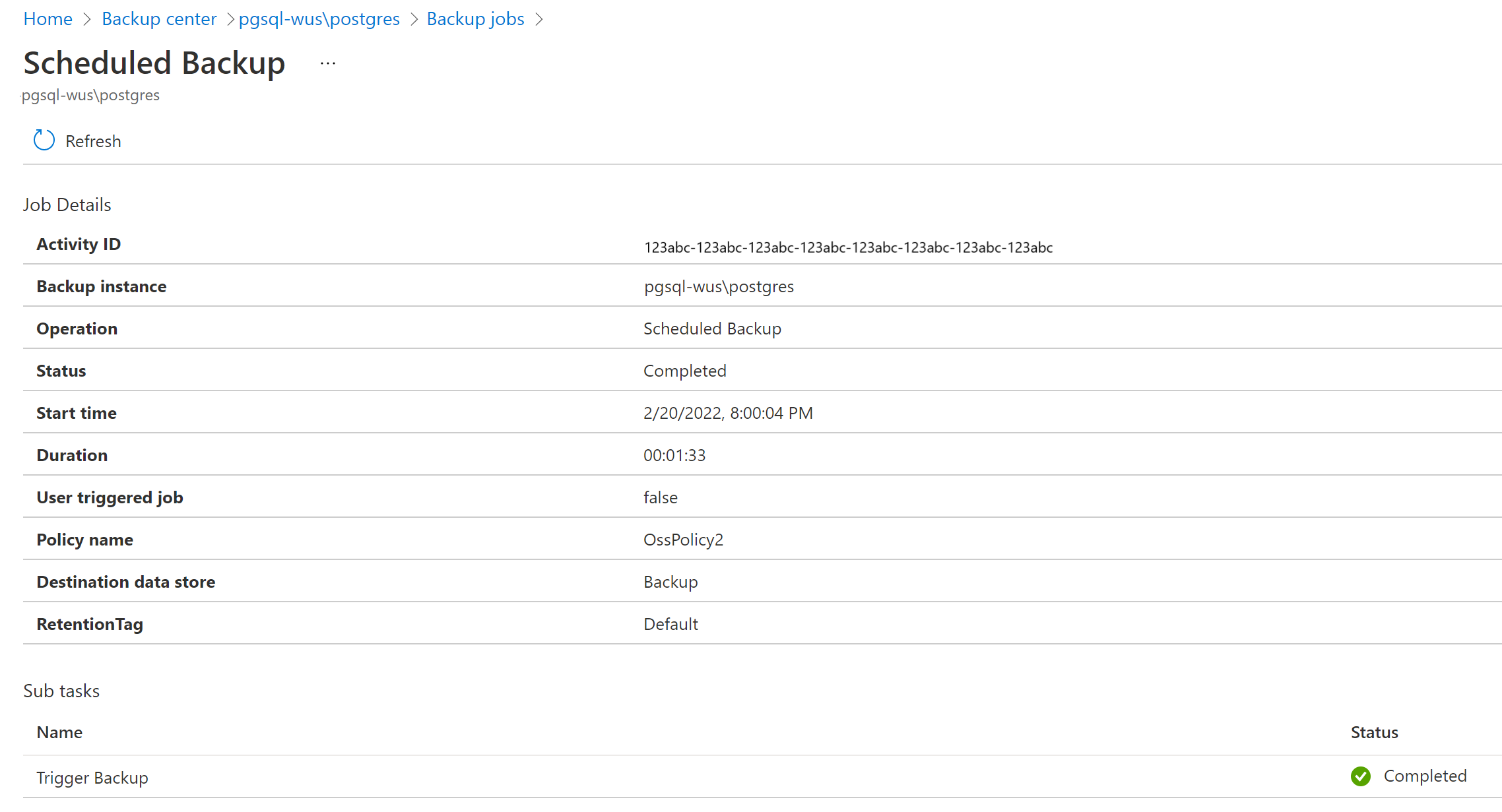 Screenshot that shows to details for a selected job.