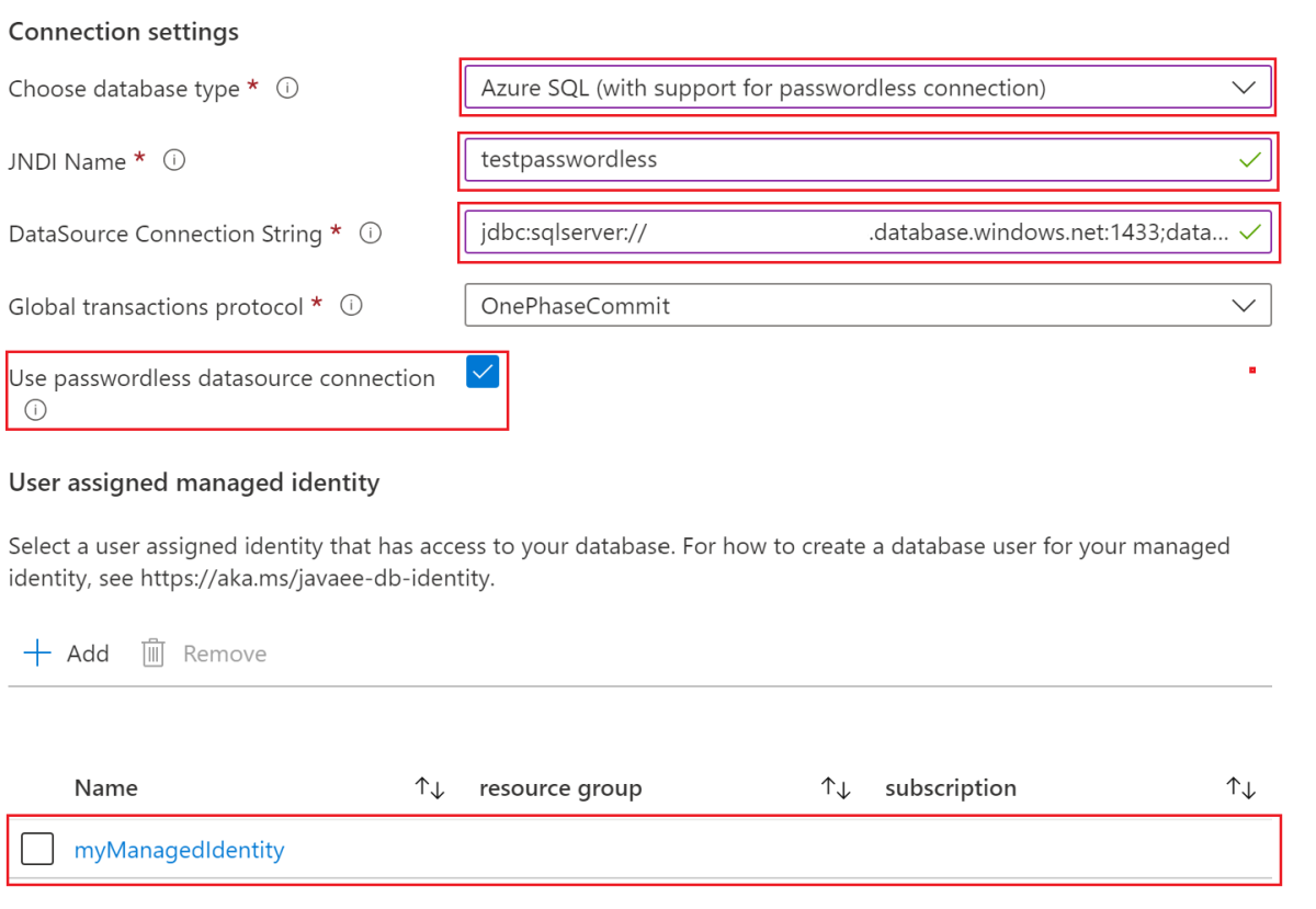 Screenshot of the Azure portal showing the Configure Azure SQL database page.