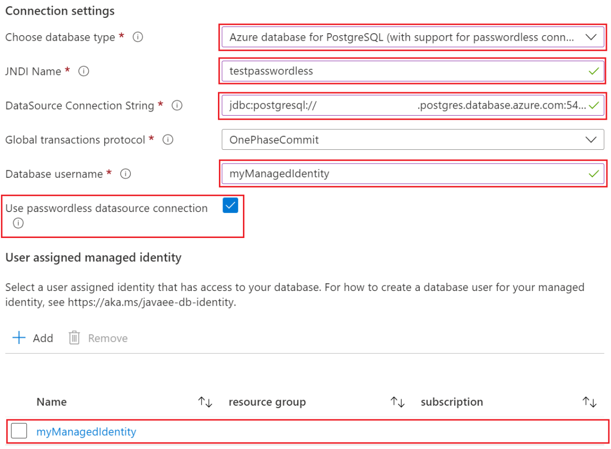 Screenshot of the Azure portal showing the Configure PostgreSQL database page.