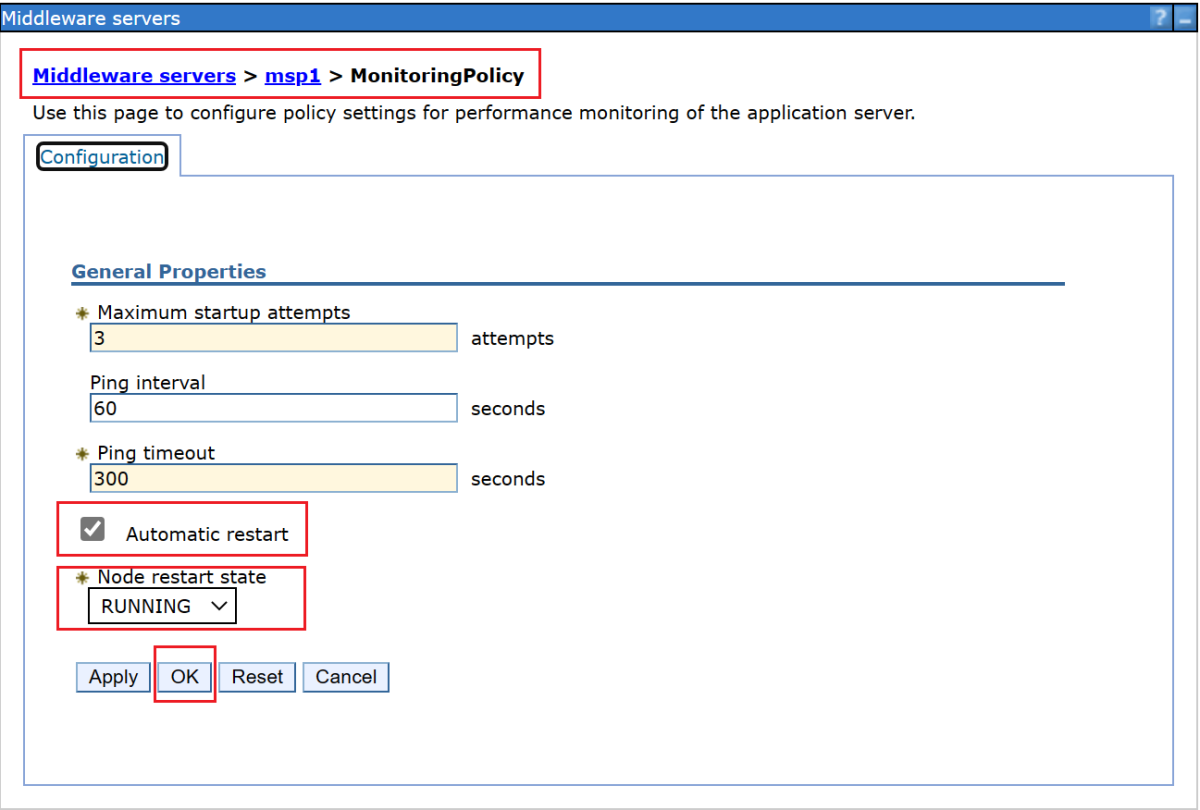 Screenshot of the IBM Console that shows configuration of a monitoring policy.