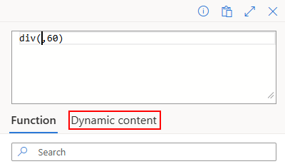 Screenshot shows where to put cursor in the div(,60) expression and select Dynamic content.