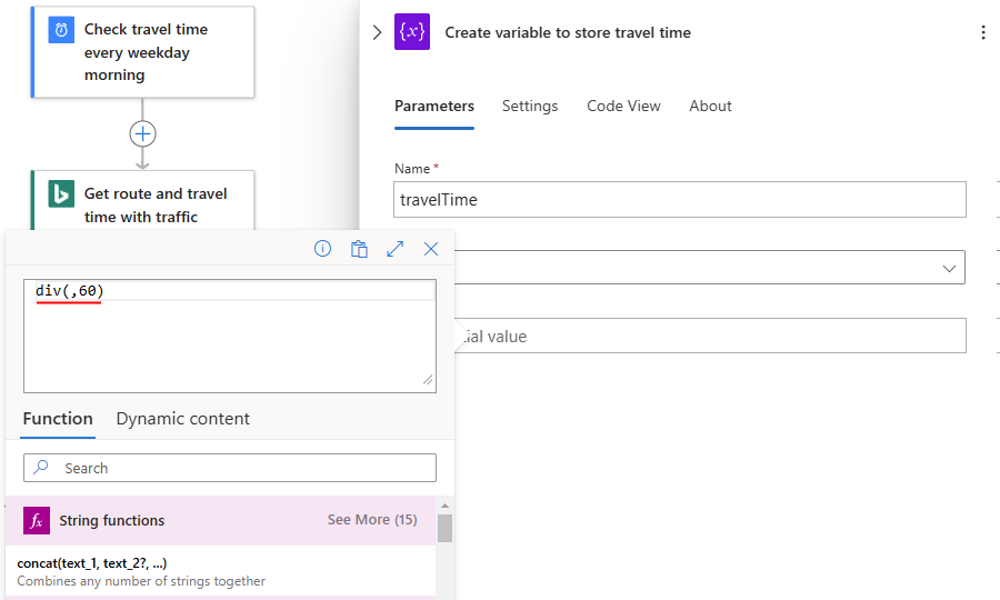 Screenshot shows the expression editor with the expression entered for div(,60).