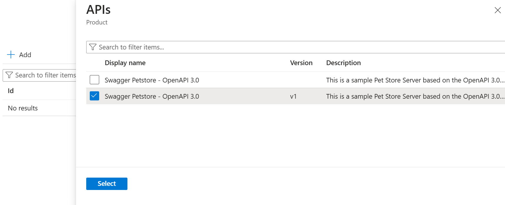 Screenshot that shows the APIs - Product window.