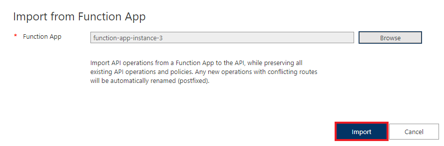Screenshot that shows the Import button.