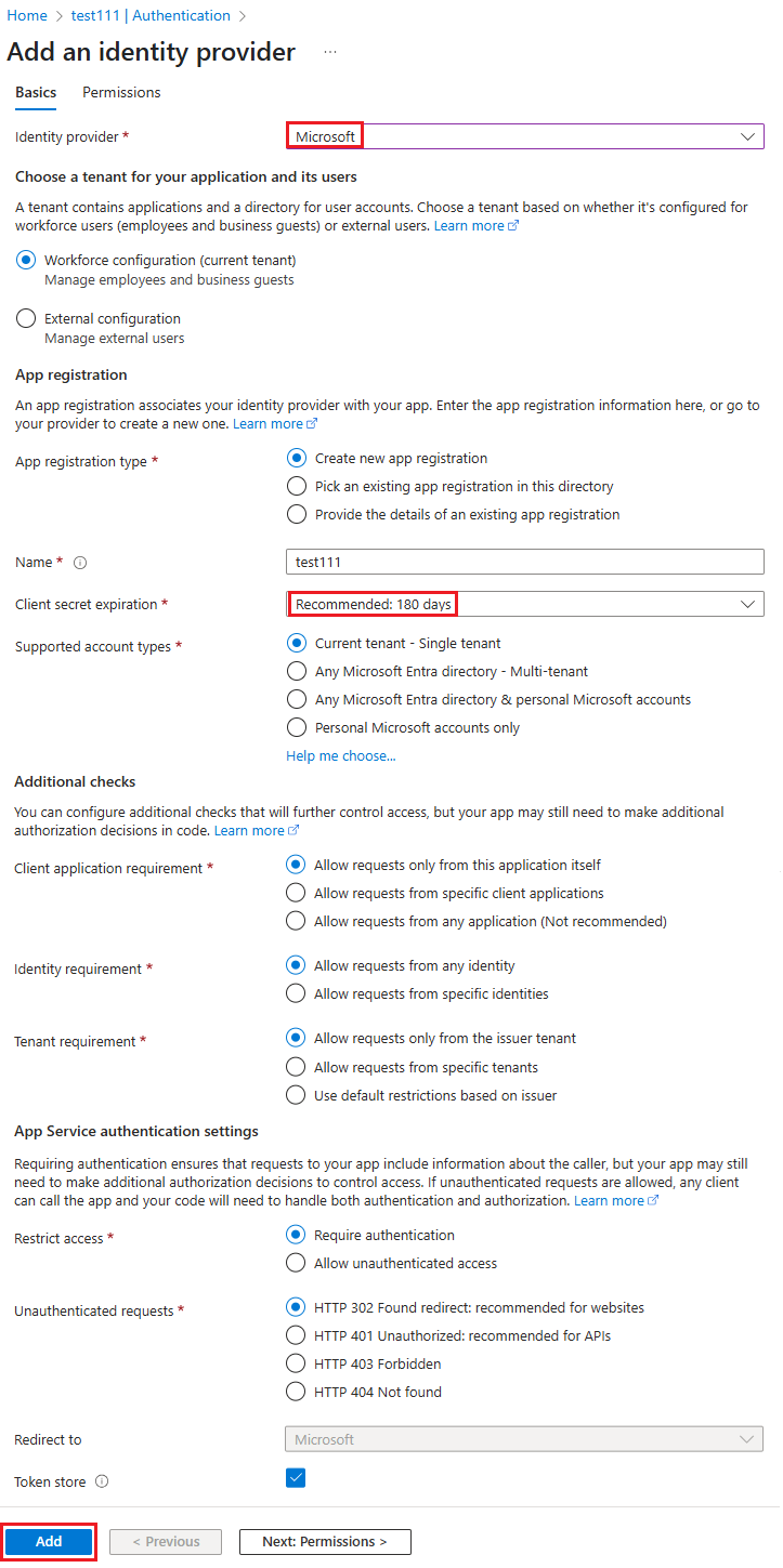 Screenshot showing the add identity provider page.