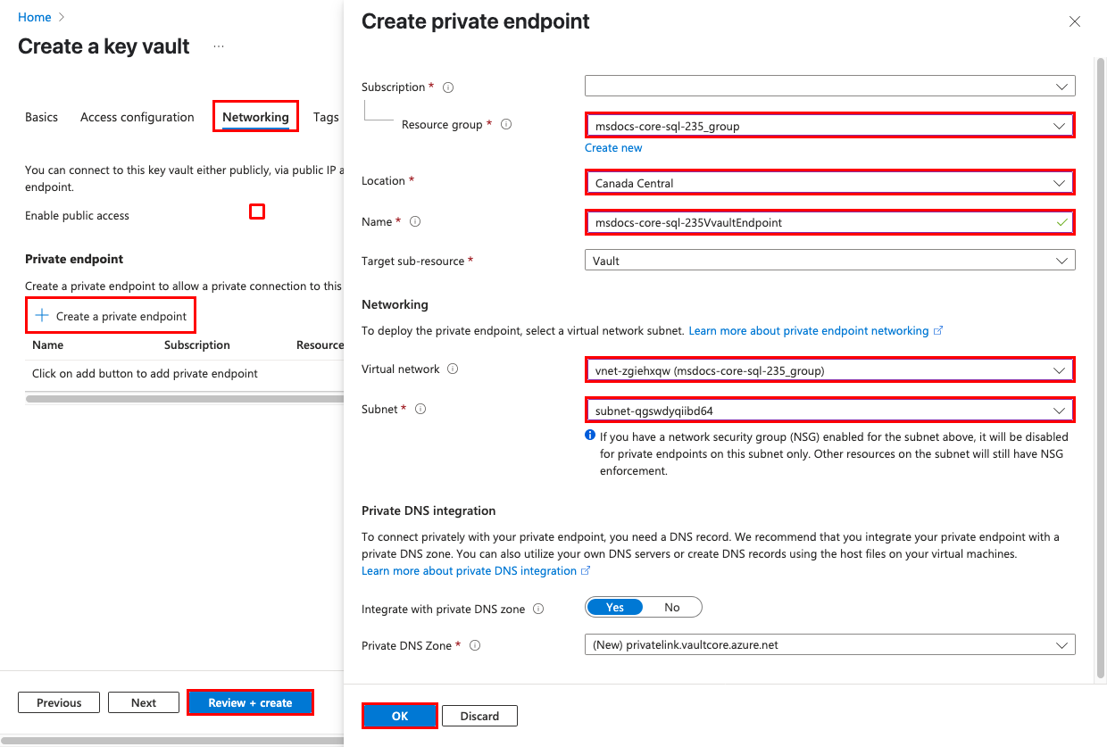 A screenshot showing how to secure a key vault with a private endpoint.