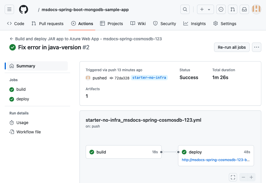 A screenshot showing a successful GitHub run.