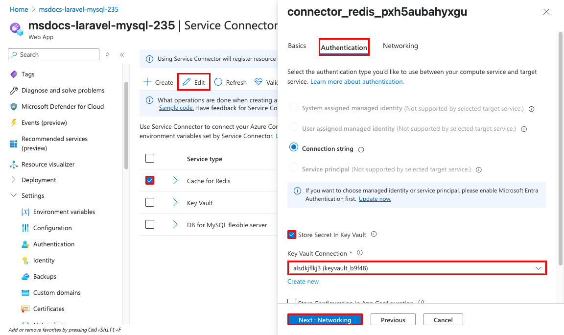 A screenshot showing how to see the value of MySQL password in Azure.