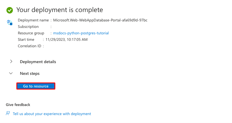 A screenshot showing the deployment process completed (Django).