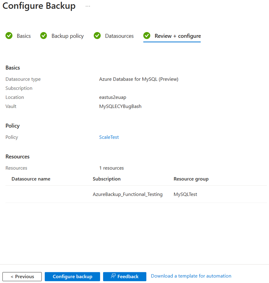 Screenshot that shows how to finish a backup configuration.
