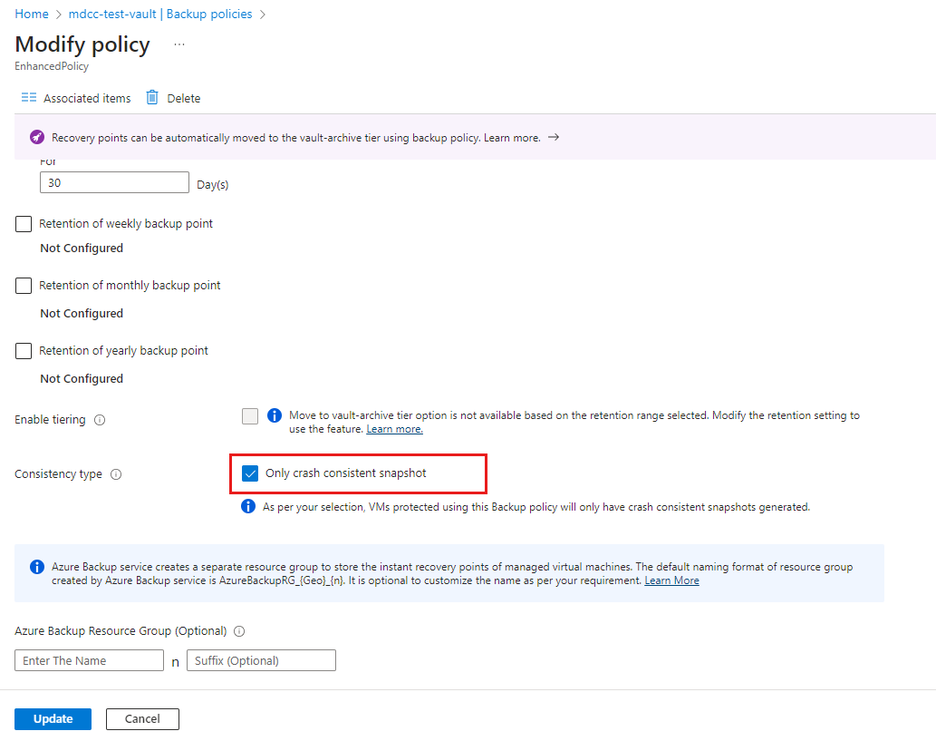 Screenshot that shows how to check for the change in policy settings.