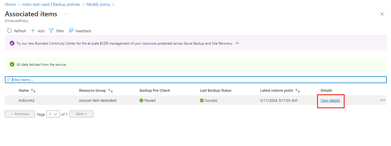 Screenshot that shows how to view details of a VM.