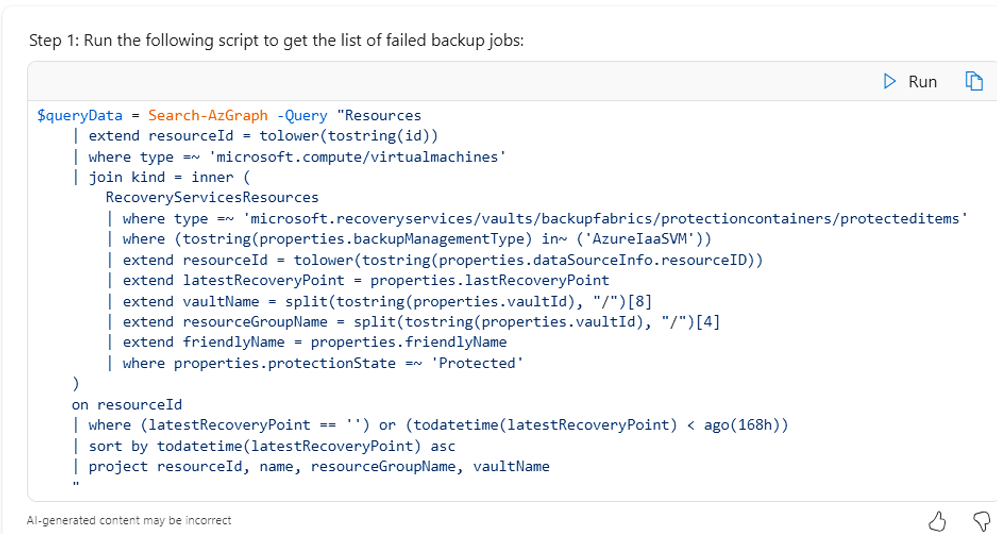 Screenshot shows the script to trigger backup.