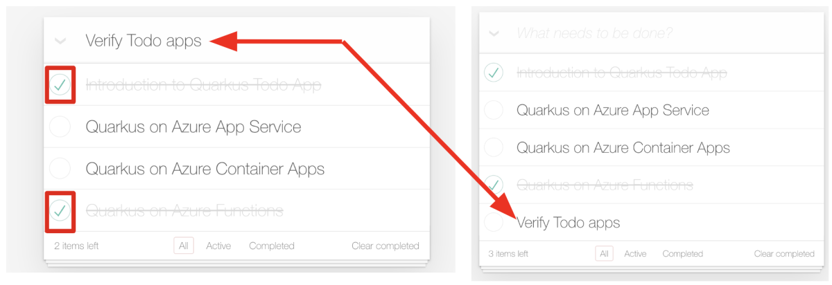 Screenshot of the Todo sample app with new items added.