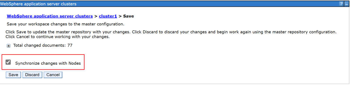 Screenshot of the checkbox for synchronizing changes with nodes in the IBM Console.
