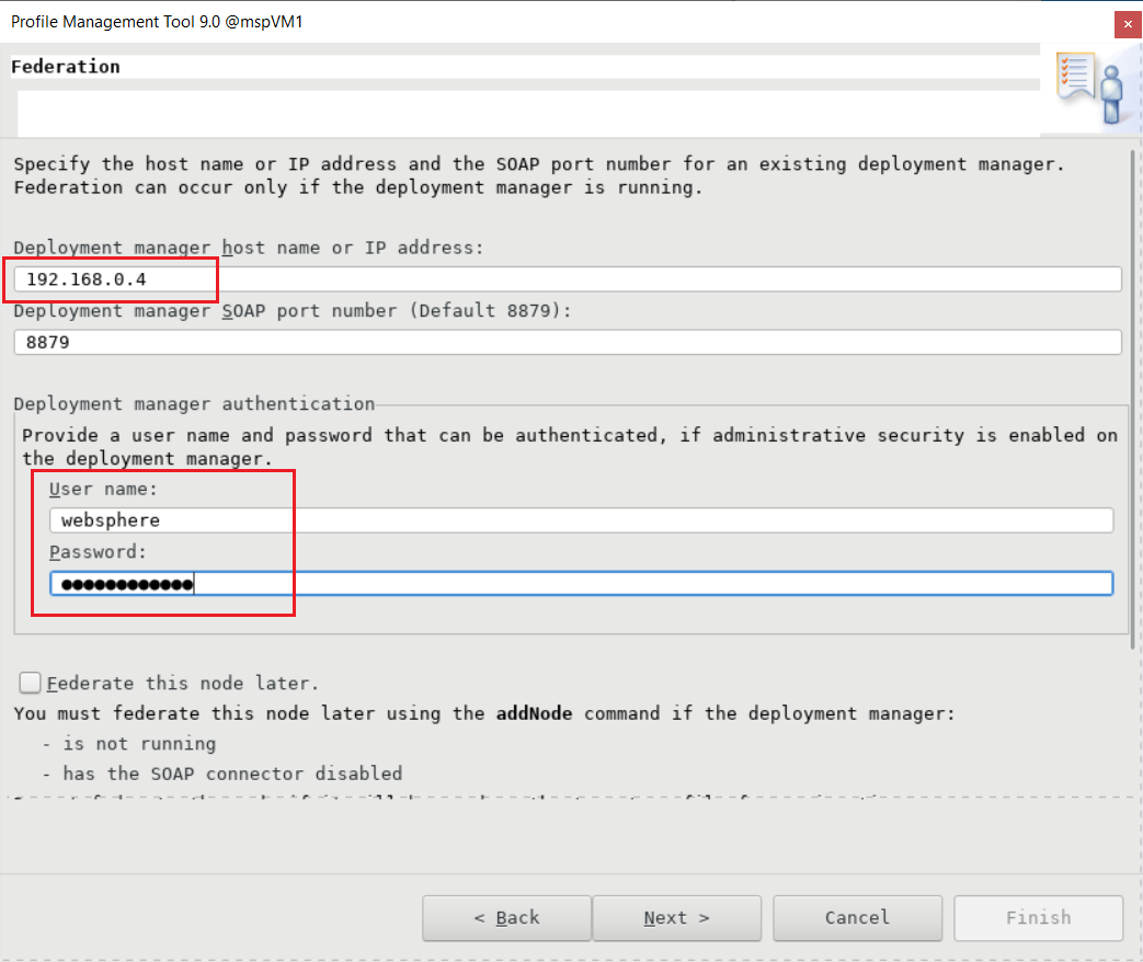 Screenshot of the Federation pane of the IBM Profile Management Tool.