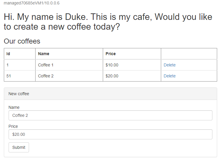 Screenshot of the sample application UI after failover.