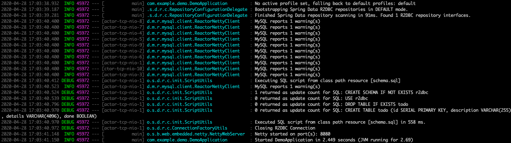 Screenshot of the creation of the database table.