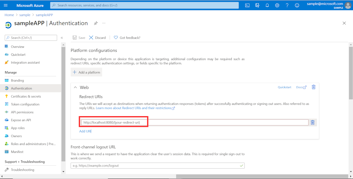 Configure Redirect URI Template.
