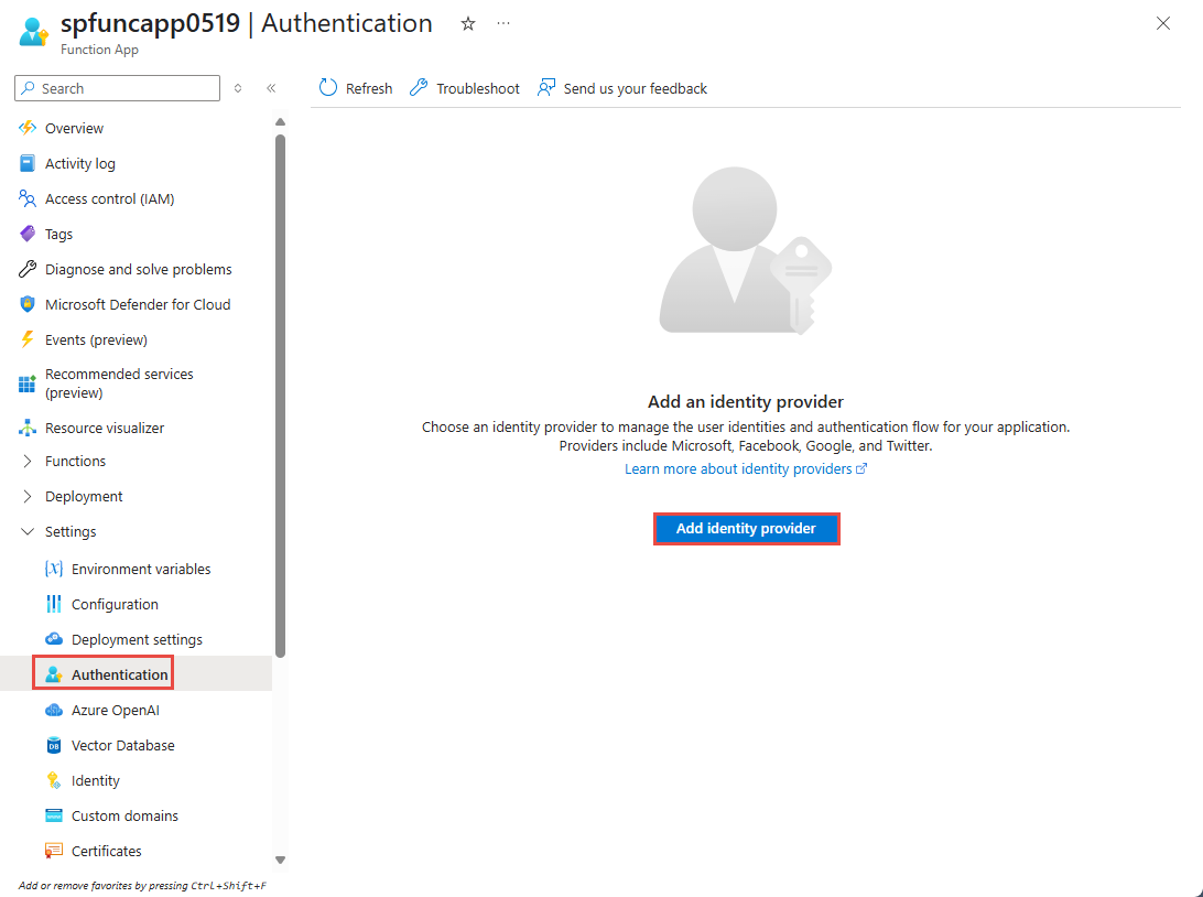 Screenshot that shows the Authentication page.