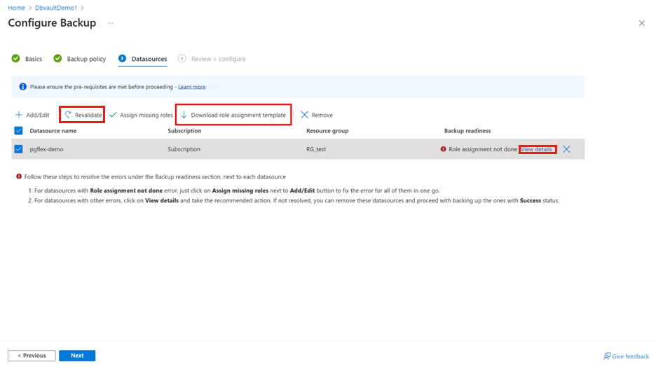 Screenshot shows the role assignment using a template.