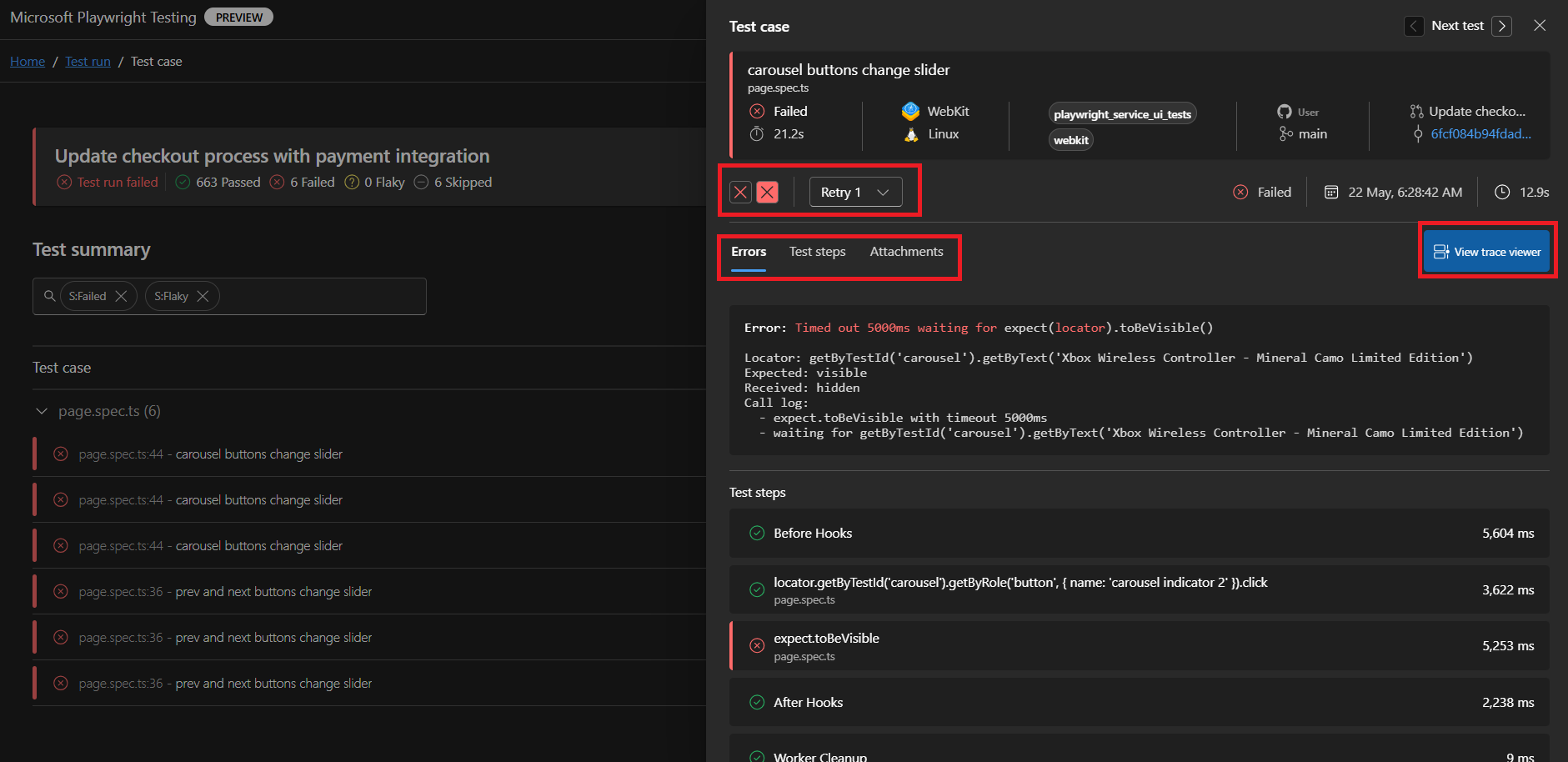 Screenshot that shows the preview of a test.