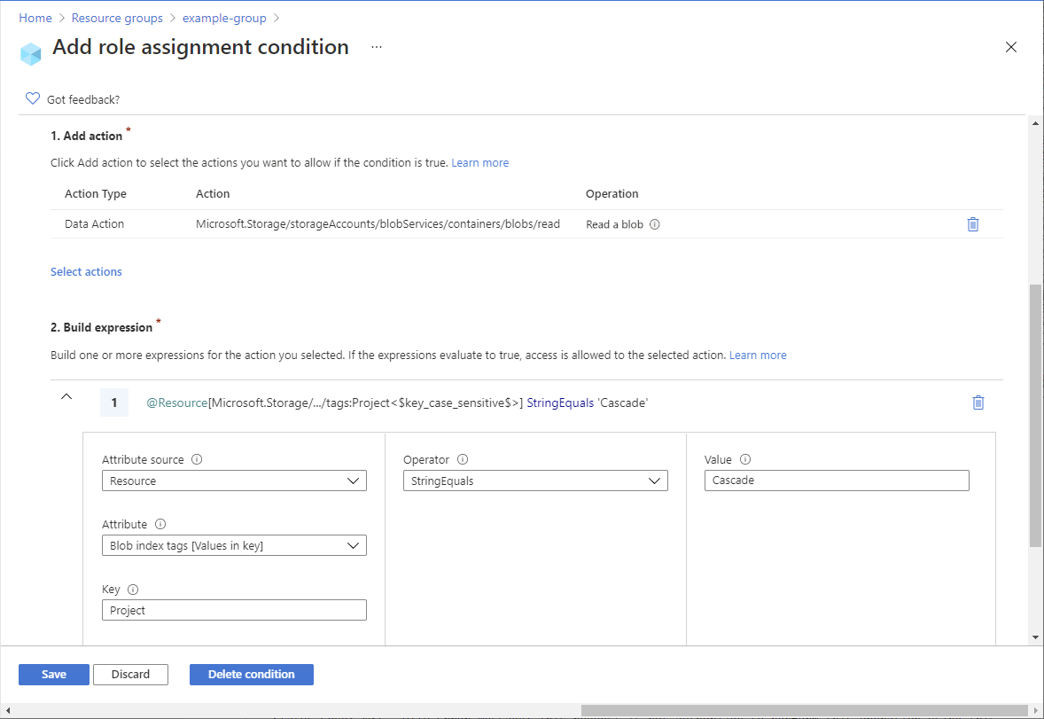 Screenshot of Add role assignment condition in the Azure portal.