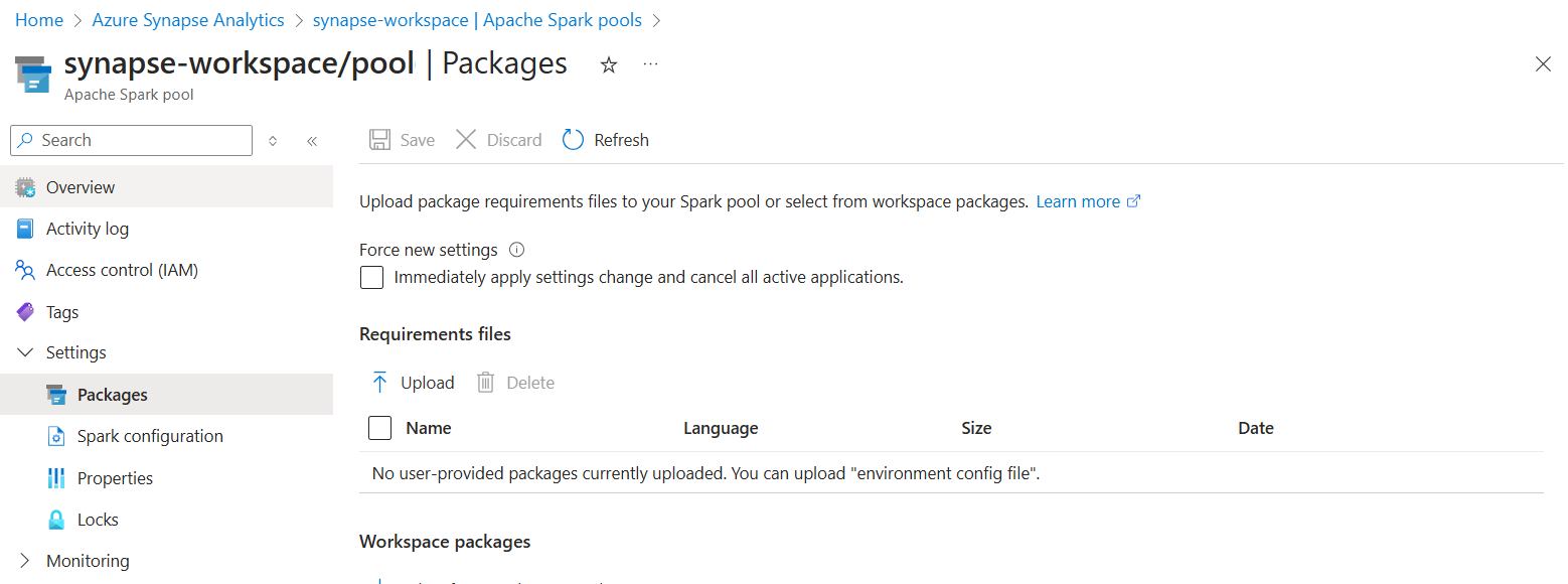 Screenshot that highlights the upload environment configuration file button.