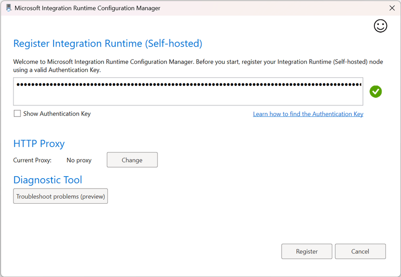 Screenshot that highlights the authentication key table in the wizard.