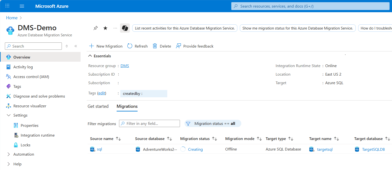 Screenshot of DMS dashboard monitoring.