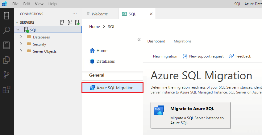 Screenshot that shows the Azure Data Studio server menu.