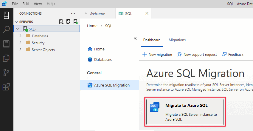 Screenshot that shows the Migrate to Azure SQL wizard.