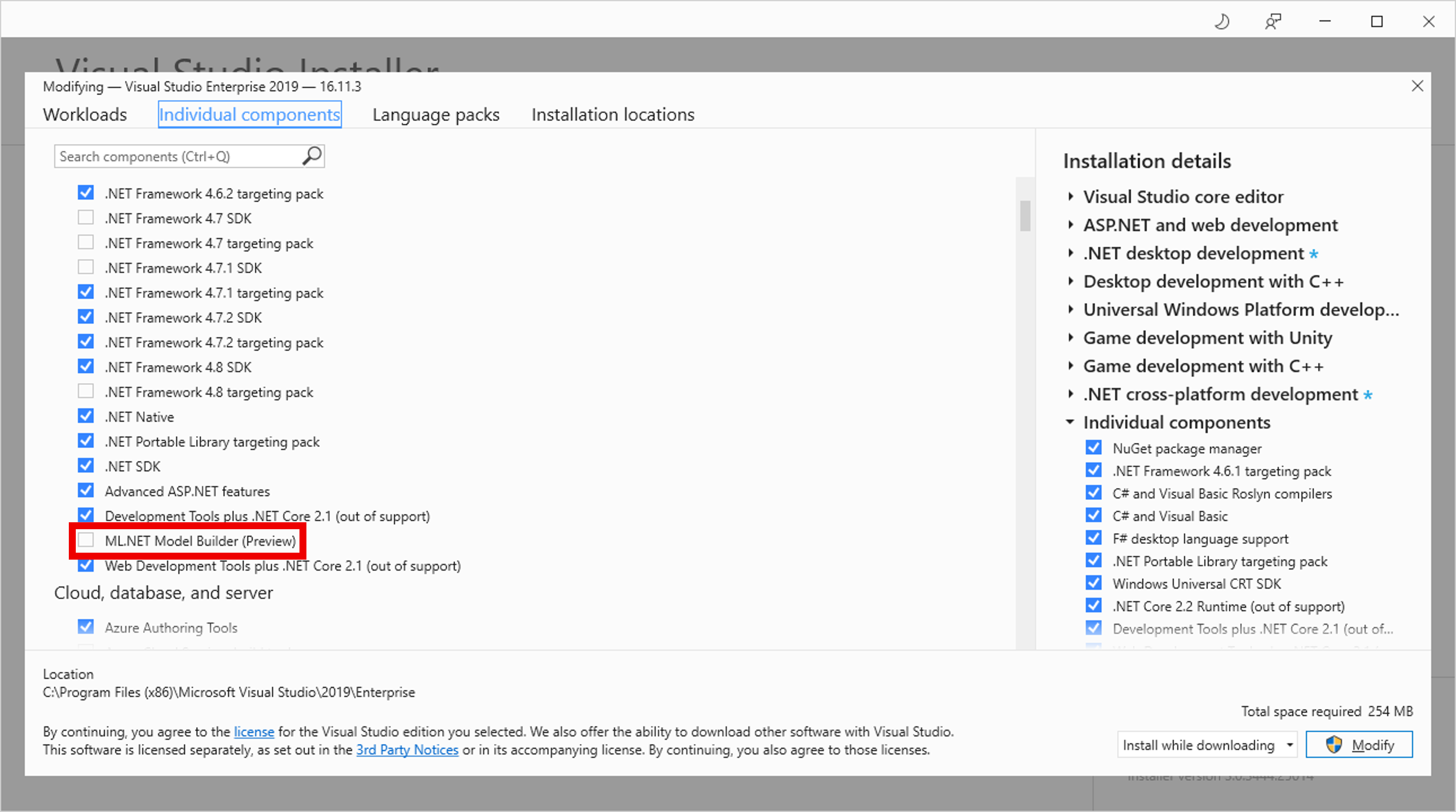 Disable Model Builder Visual Studio 2019