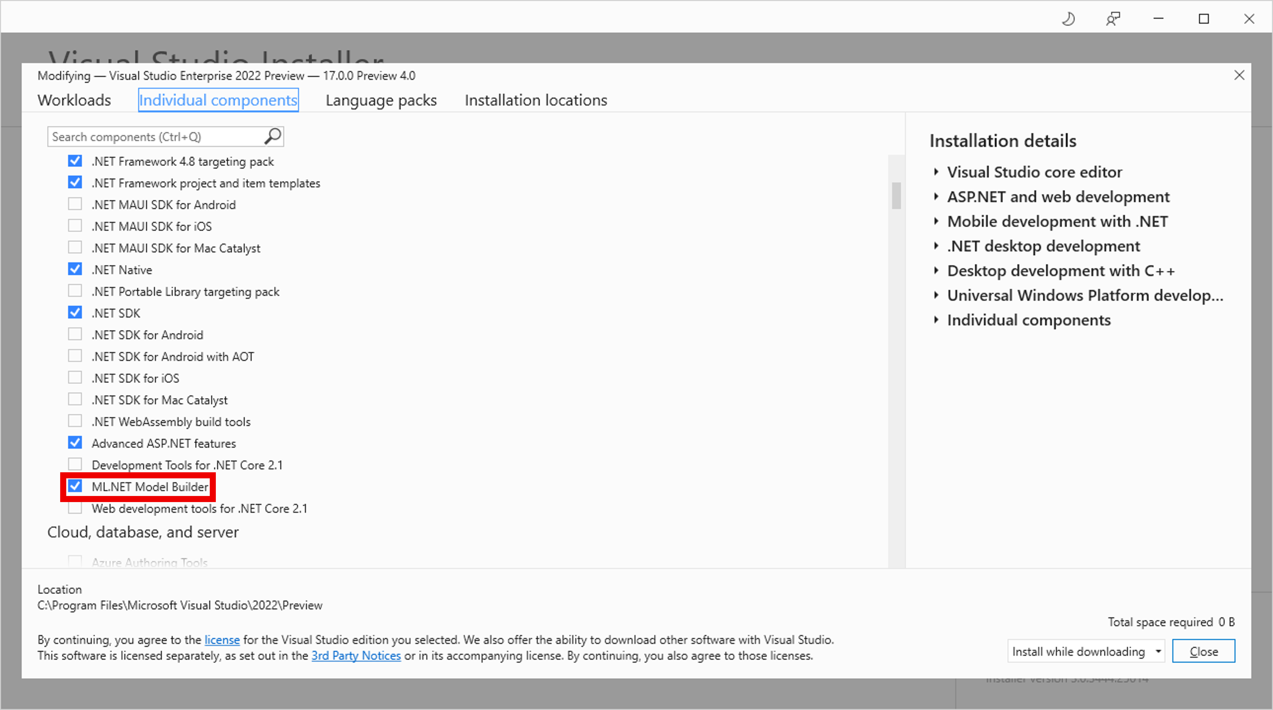 Enable Model Builder Visual Studio 2022