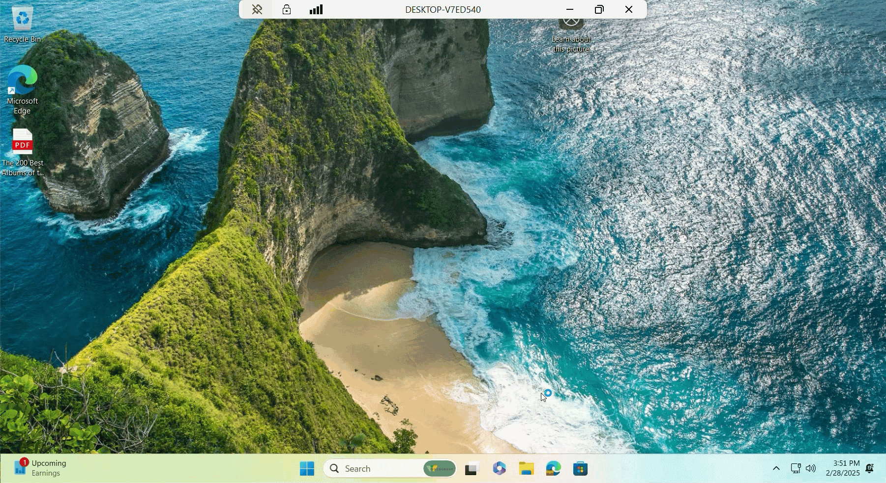 GIF showing the user experience when using Windows Hello for Business to authenticate inside a remote desktop connection session.