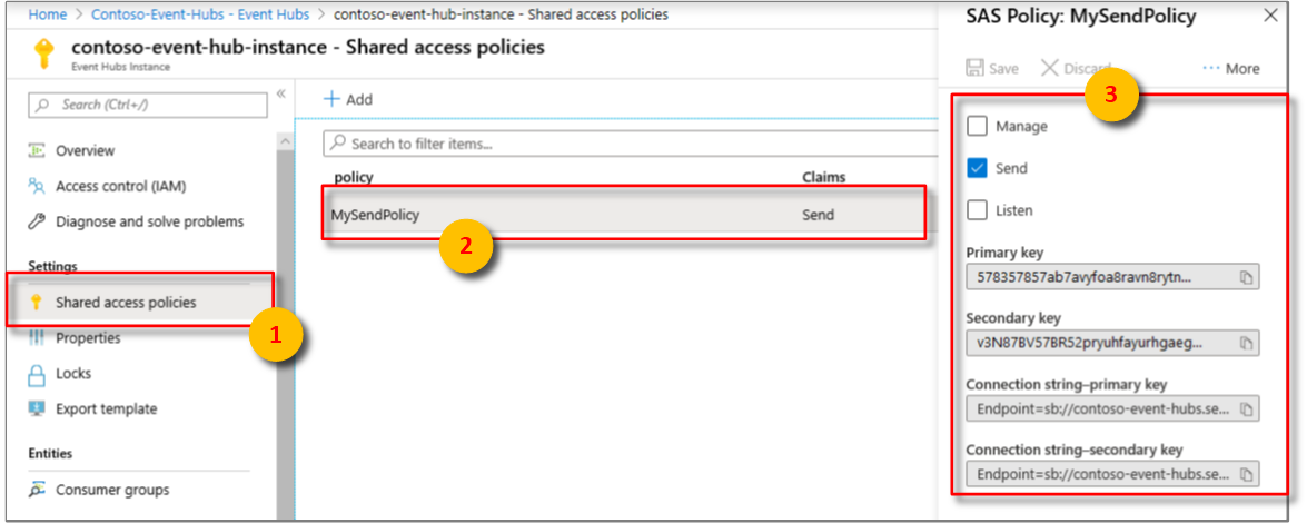 Copy the value for the primary key connection string