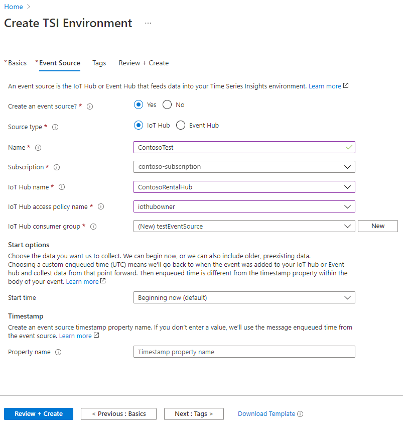 Configure the created IoT hub as an event source