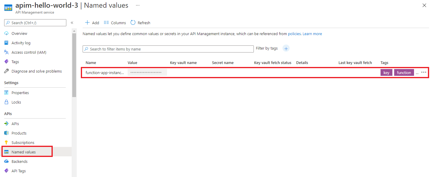Screenshot that shows the location of the function app key.