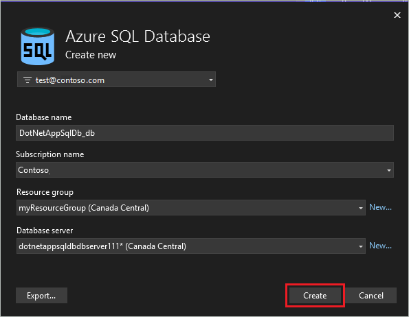 Screenshot that shows configuring the database.