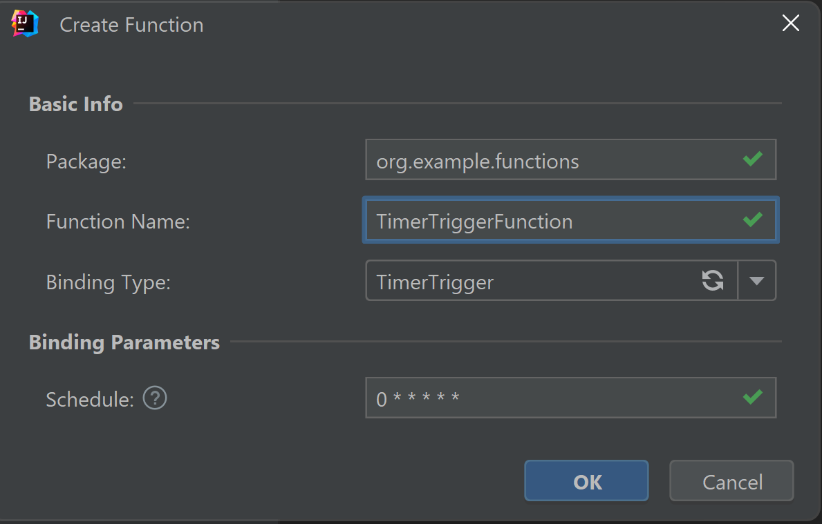 Screenshot shows the Create Function Class dialog box.