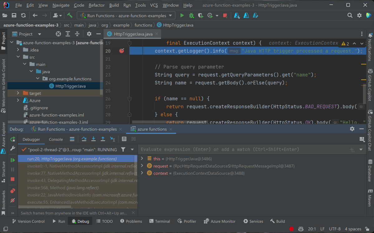 Local debug function app break.
