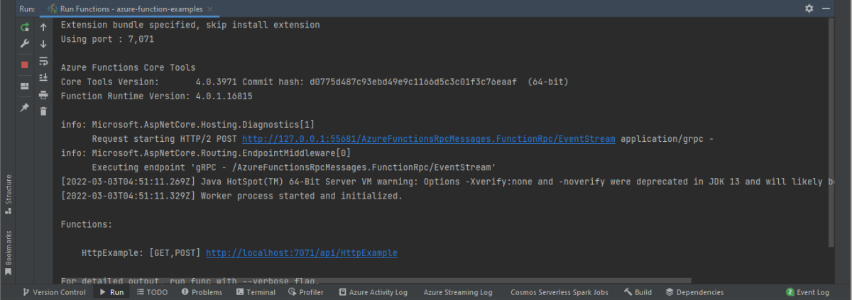 Local run project output.