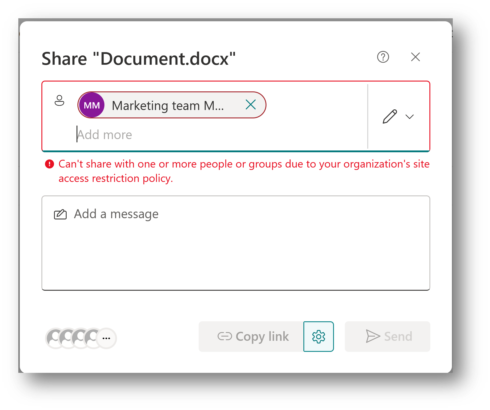 screenshot of sharing with groups message.