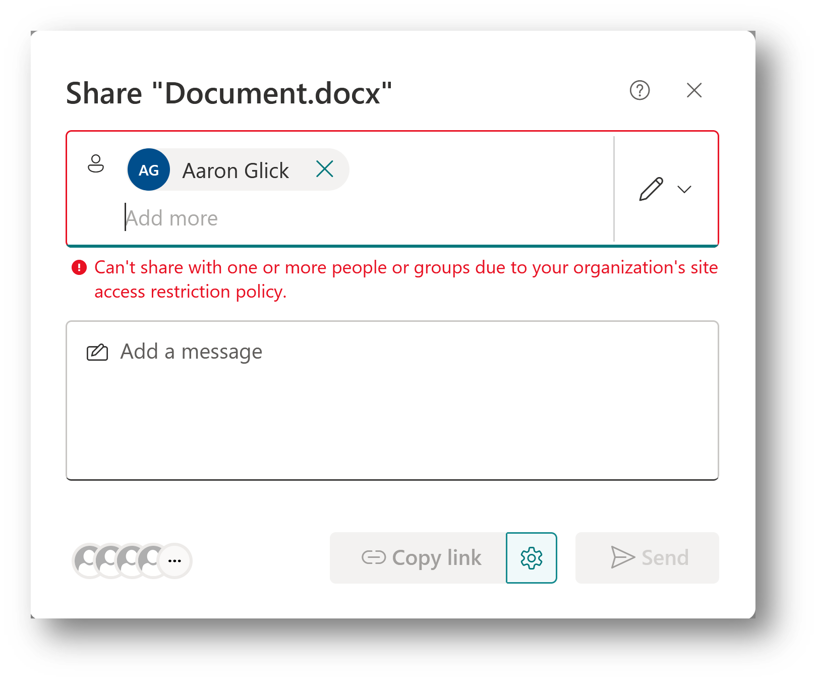 screenshot of sharing with users message.