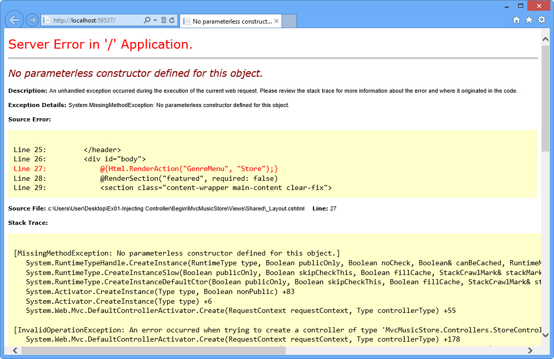 Error while running ASP.NET MVC Begin Application Error while running ASP.NET MVC Begin Application