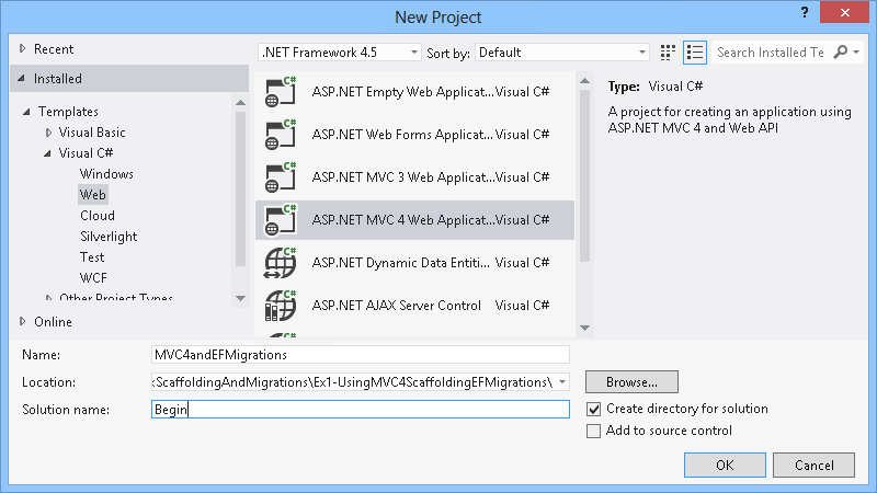 New ASP.NET MVC 4 Project Dialog Box New ASP.NET MVC 4 Project Dialog Box
