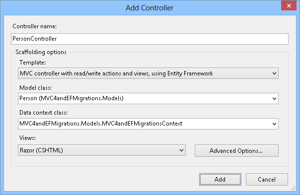 Adding the Person controller with scaffolding Adding the Person controller with scaffolding