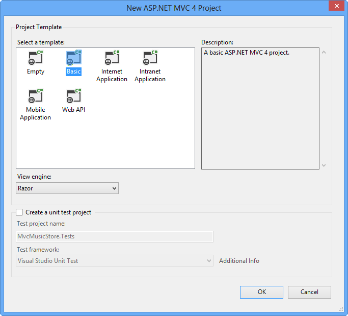 New ASP.NET MVC 4 Project Dialog Box New ASP.NET MVC 4 Project Dialog Box