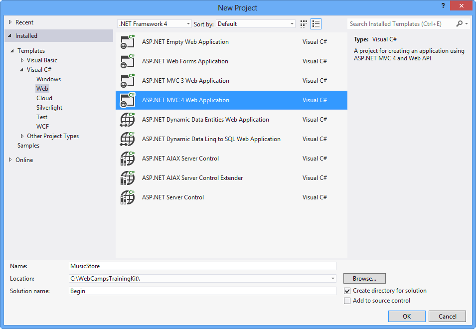Creating a new ASP.NET MVC 4 Project Creating a new ASP.NET MVC 4 Project
