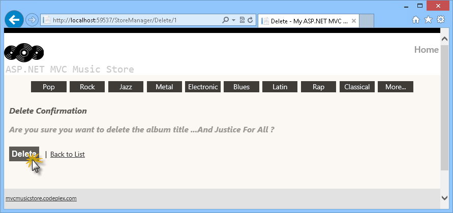 Deleting an Album Screenshot shows the Delete Confirmation window.
